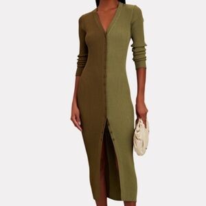 STAUD Two-Tone Green Long Sleeve Dress
